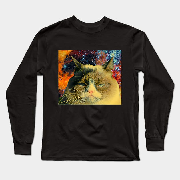 funny cat space t-shirt Long Sleeve T-Shirt by Serious_cosmic_cats 